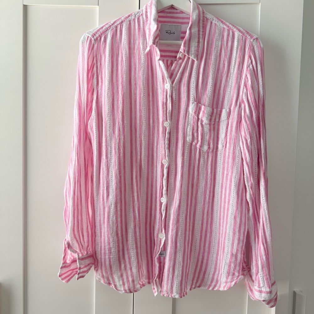 RAILS | Pink and white Charli Button down linen blend shirt | size Medium
